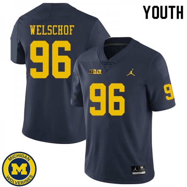 Youth University of Michigan #96 Julius Welschof Navy Stitched Football Jersey